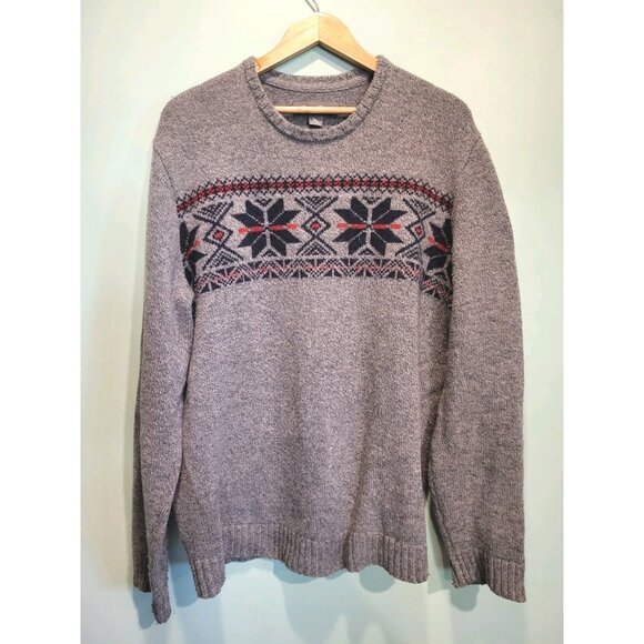 Mens Eddie Bauer Gray Fair Isle Nordic Wool Blend Crewneck Sweater Sz XLT - Picture 1 of 7
